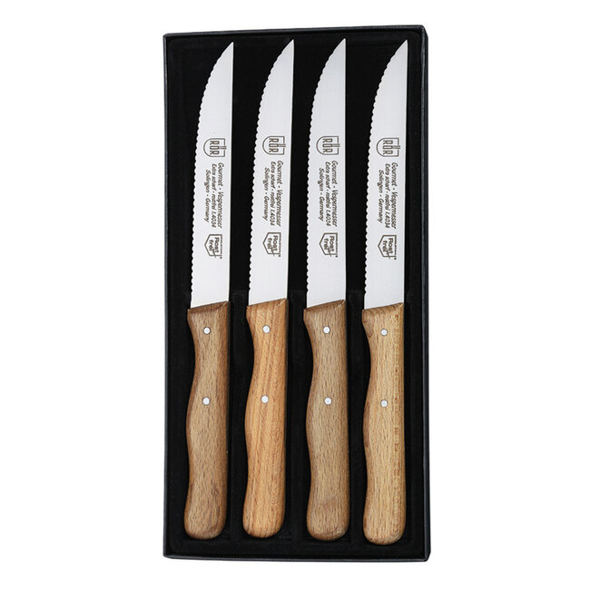 RÖR Solingen Steakmes – Vespermes – Gekarteld – RVS – Beukenhout – 4 delig