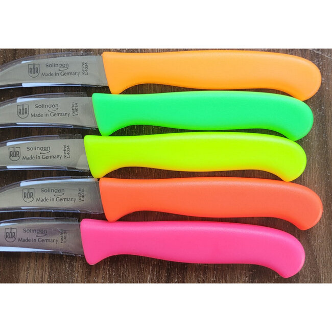 RÖR Solingen Schilmesje Krom / Gebogen – Kunststof Handvat – RVS Lemmet – Neon Oranje