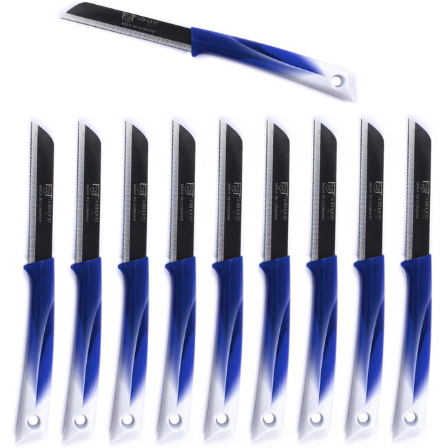 Solingen Kartelmes – Tomatenmes met Kartel – RVS – 19 cm met Blade Cover – Bi-Color Blauw met Wit – 10 stuks