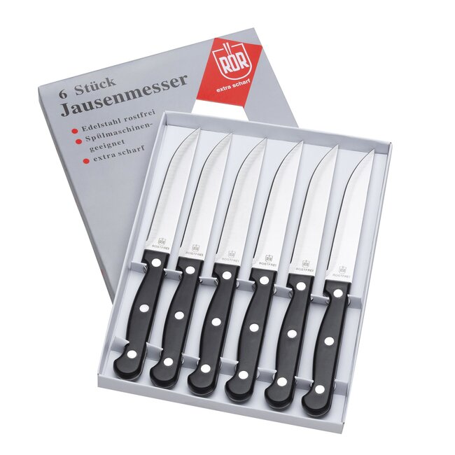 RÖR Solingen Steakmes – Glad – RVS – Lemmet 11,5 cm – Kunststof Heft – 6 delig