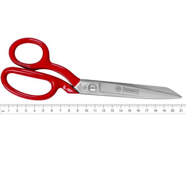 Mundial Professionele Stofschaar – Microvertanding – RVS – Rood – 21 cm – Linkshandig