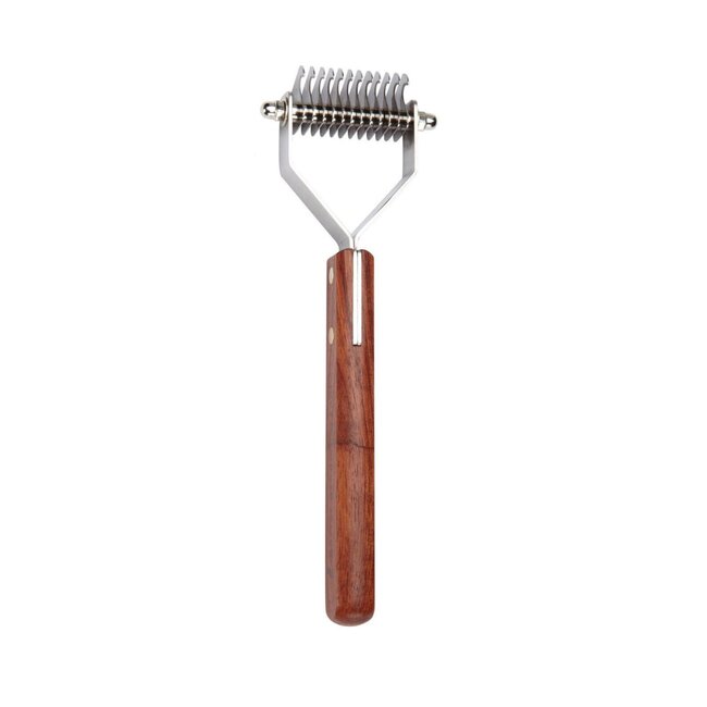 Mars Coat-King Uitdunkam voor Dierenvachten – Fijn 2,5 mm – 10 Messen – Houten Handvat