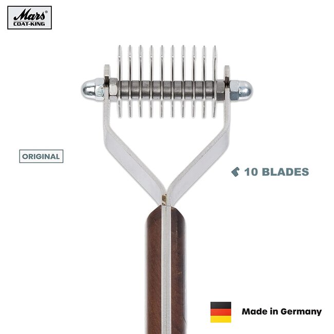 Mars Coat-King Uitdunkam voor Dierenvachten – Fijn 2,5 mm – 10 Messen – Houten Handvat