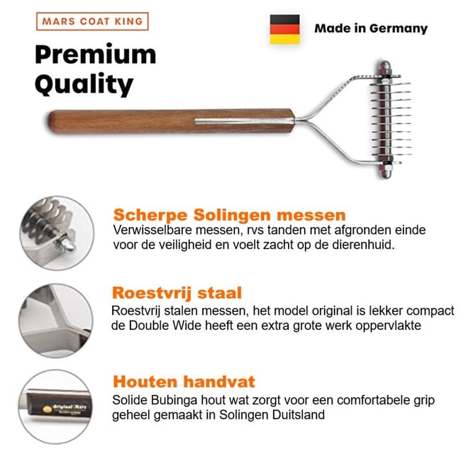 Mars Coat-King Uitdunkam voor Dierenvachten – Fijn 2,5mm – 12 Messen – Houten Handvat
