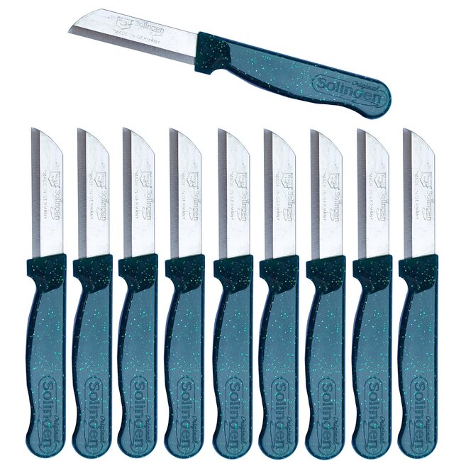 Solingen Schilmesje Robuust Handvat – RVS Glad – 16 cm met Blade Cover – Groen Glitter – 10 stuks