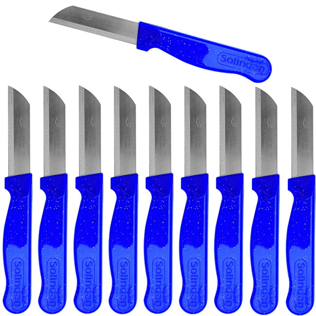 Solingen Schilmesje Robuust Handvat – RVS Glad – 16 cm met Blade Cover – Blauw Glitter – 10 stuks