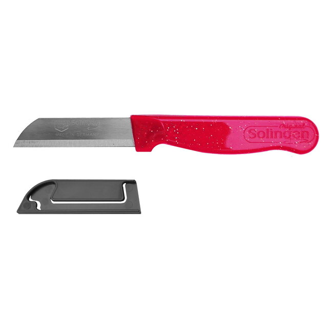 Solingen Schilmesje Robuust Handvat – RVS Glad – 16 cm met Blade Cover – Rood Glitter – 10 stuks