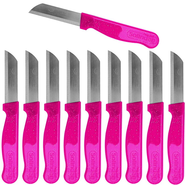 Solingen Schilmesje Robuust Handvat – RVS Glad – 16 cm met Blade Cover – Roze Glitter – 10 stuks