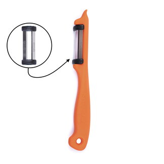 Solingen Dunschiller Dubbel Mes – voor Fruit- en Groenteschiller – Kunststof – Oranje Solingen Dunschiller Dubbel Mes – voor Fruit- en Groenteschiller – Kunststof – Oranje