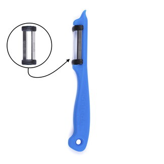 Solingen Dunschiller Dubbel Mes – voor Fruit- en Groenteschiller – Kunststof – Blauw Solingen Dunschiller Dubbel Mes – voor Fruit- en Groenteschiller – Kunststof – Blauw