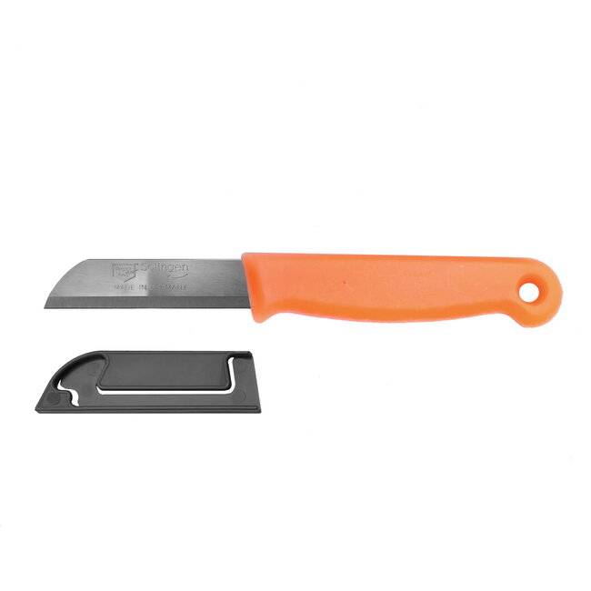 Solingen Schilmesje – RVS – Glad – 16 cm met Blade Cover – Neon Oranje