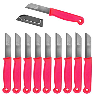Solingen Schilmesje – RVS – Glad – 16 cm met Blade Cover – Neon Rood – 10 stuks Solingen Schilmesje – RVS – Glad – 16 cm met Blade Cover – Neon Rood – 10 stuks