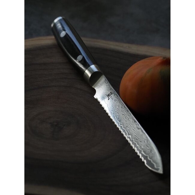 Yaxell Ran Tomatenmes 14 cm – 69 Lagen Damaststaal – VG10 Staal – 61 HRC – Canvas-Micarta Heft