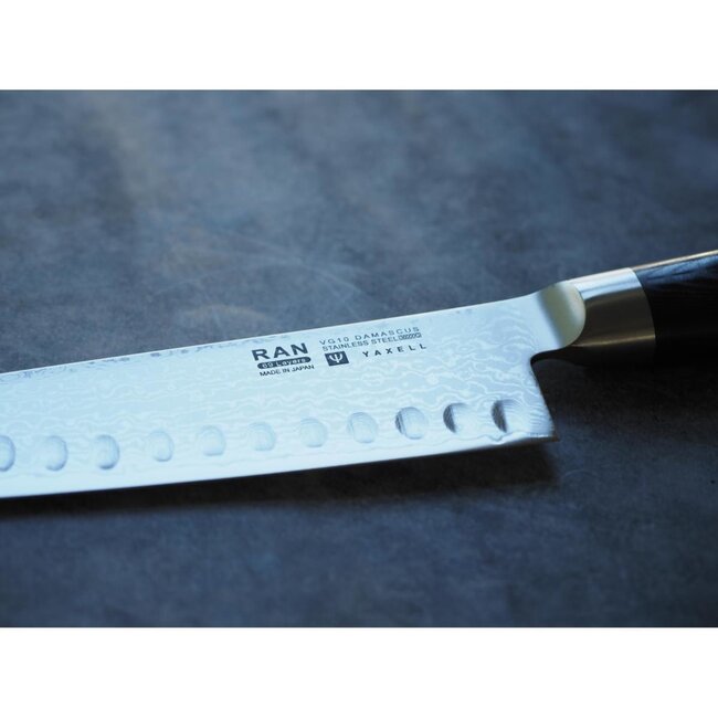Yaxell Ran Koksmes met Kuiltjes 20 cm – 69 Lagen Damaststaal – VG10 Staal – 61 HRC – Canvas-Micarta Heft
