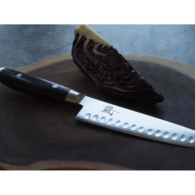 Yaxell Ran Koksmes met Kuiltjes 20 cm – 69 Lagen Damaststaal – VG10 Staal – 61 HRC – Canvas-Micarta Heft