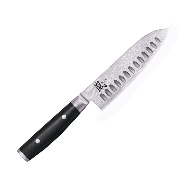 Yaxell Ran Santoku Koksmes 16,5cm met Kuiltjes – 69 Lagen Damaststaal – VG10 Staal – 61 HRC – Canvas-Micarta Heft