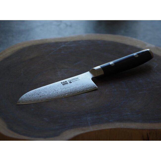 Yaxell Ran Santoku Koksmes 12,5 cm – 69 Lagen Damaststaal – VG10 Staal – 61 HRC – Canvas-Micarta Heft