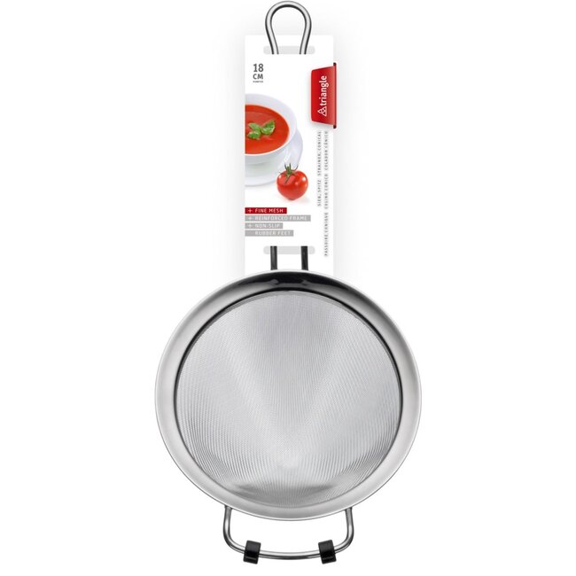Triangle RVS Zeef met Antislipvoetjes – Puntig en Fijnmazig – Ø 18 cm