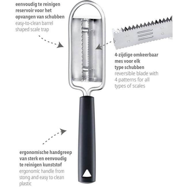 Triangle Visontschubber met Omkeerbaar Mesje – RVS 12 cm – Zwart Kunststof Heft