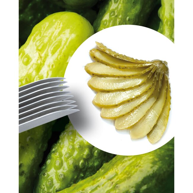 Triangle Augurkensnijder met Decoratieve Snede – RVS 18 cm – Ergonomisch Kunststof Heft