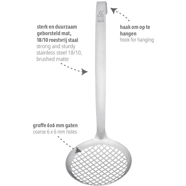 Triangle Schuimspaan met Grote Mazen – RVS – 32 cm – Praktisch Ophangsysteem