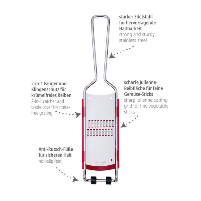 Triangle Julienne Rasp met Dubbelzijdige Snijfunctie – 33 cm – Met Opvangbakje