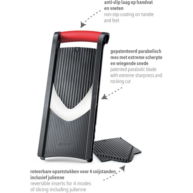 Triangle Essentiële Mandoline met Parabolisch Mes – 4 Snijstanden – Vaatwasserbestendig