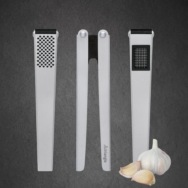 Triangle 2-in-1 Knoflookpers en -snijder – 19 cm – RVS