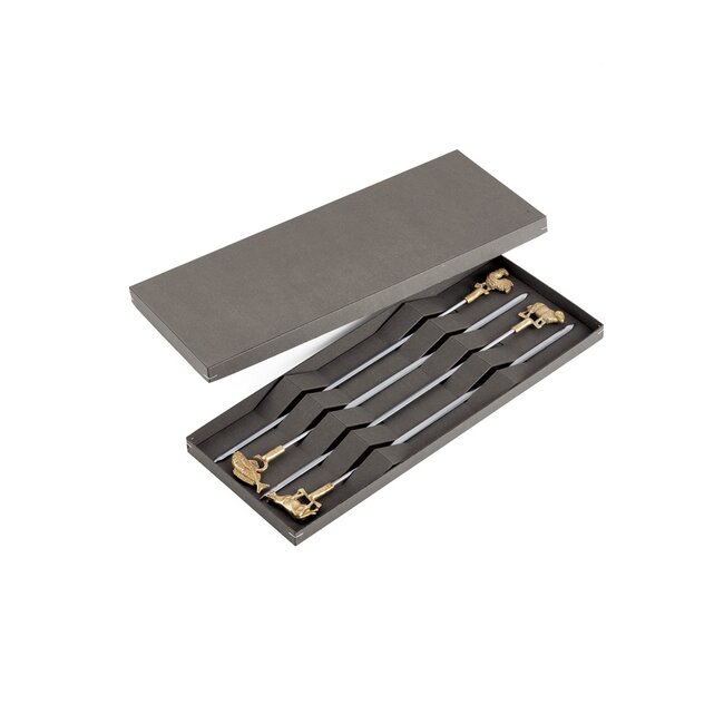 Triangle Professionele Grillspiezen Set – RVS & Messing – 42 cm – Dierenmotieven – 4 Stuks