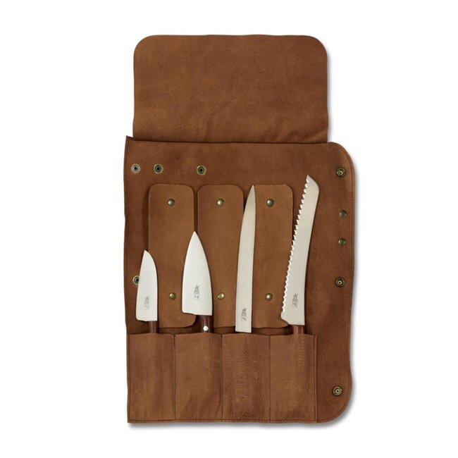 Robert Herder Messenfoudraal – Messenetui – Runderleer – tbv 4 Messen – Drukknopen – Bruin