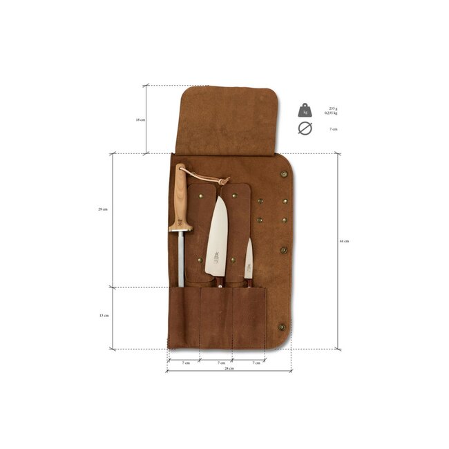 Robert Herder Messenfoudraal – Messenetui – Runderleer – tbv 3 Messen – Drukknopen – Bruin