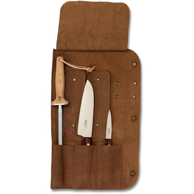 Robert Herder Messenfoudraal – Messenetui – Runderleer – tbv 3 Messen – Drukknopen – Bruin