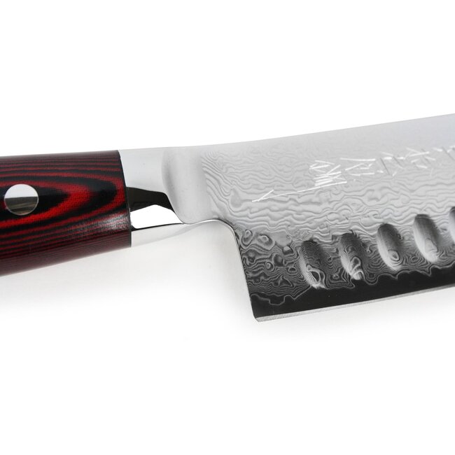 Yaxell Super Gou Santoku Mes met Kuiltjes 16,5 cm – 161 Lagen Damaststaal – SG2 Staal – 63 HRC – Canvas-Micarta Heft