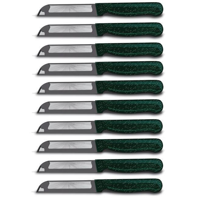 Solingen Schilmesje Robuust Handvat – RVS Glad – 18,5 cm met Blade Cover – Groen Glitter – 10 stuks