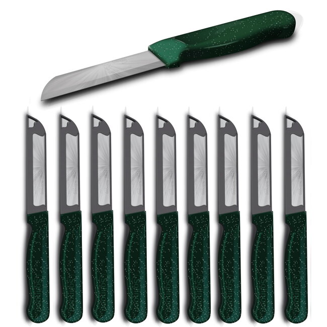 Solingen Schilmesje Robuust Handvat – RVS Glad – 18,5 cm met Blade Cover – Groen Glitter – 10 stuks