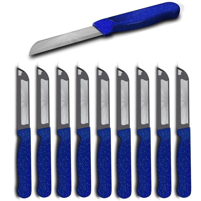 Solingen Schilmesje Robuust Handvat – RVS Glad – 18,5 cm met Blade Cover – Blauw Glitter – 10 stuks