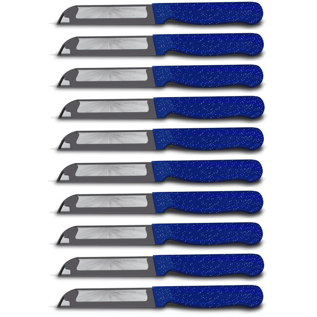 Solingen Schilmesje Robuust Handvat – RVS Glad – 18,5 cm met Blade Cover – Blauw Glitter – 10 stuks