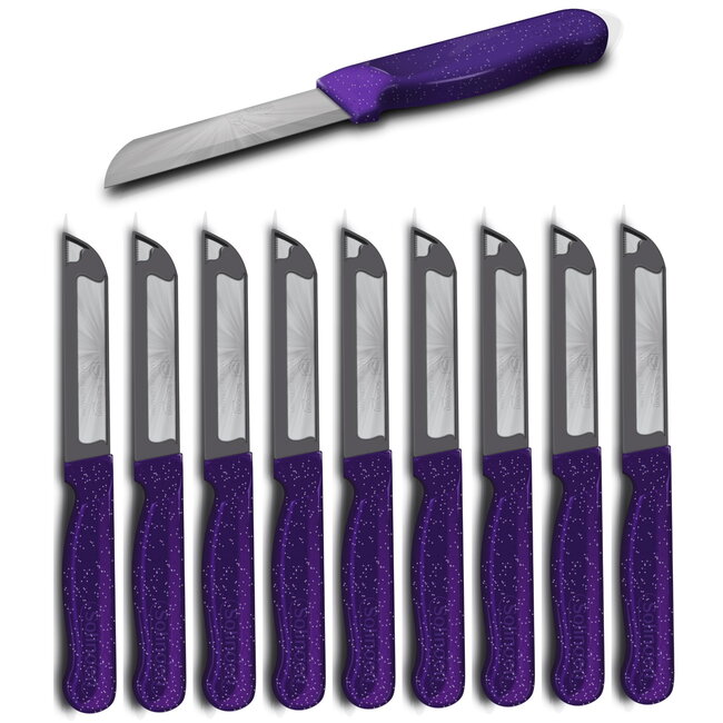 Solingen Schilmesje Robuust Handvat – RVS Glad – 18,5 cm met Blade Cover – Paars Glitter – 10 stuks