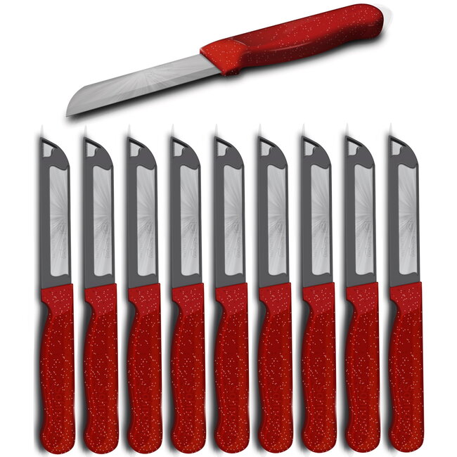 Solingen Schilmesje Robuust Handvat – RVS Glad – 18,5 cm met Blade Cover – Rood Glitter – 10 stuks