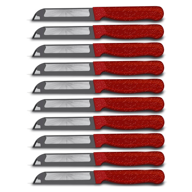 Solingen Schilmesje Robuust Handvat – RVS Glad – 18,5 cm met Blade Cover – Rood Glitter – 10 stuks