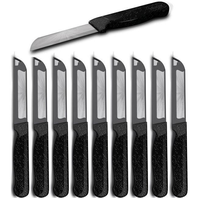 Solingen Schilmesje Robuust Handvat – RVS Glad – 18,5 cm met Blade Cover – Zwart Glitter – 10 stuks