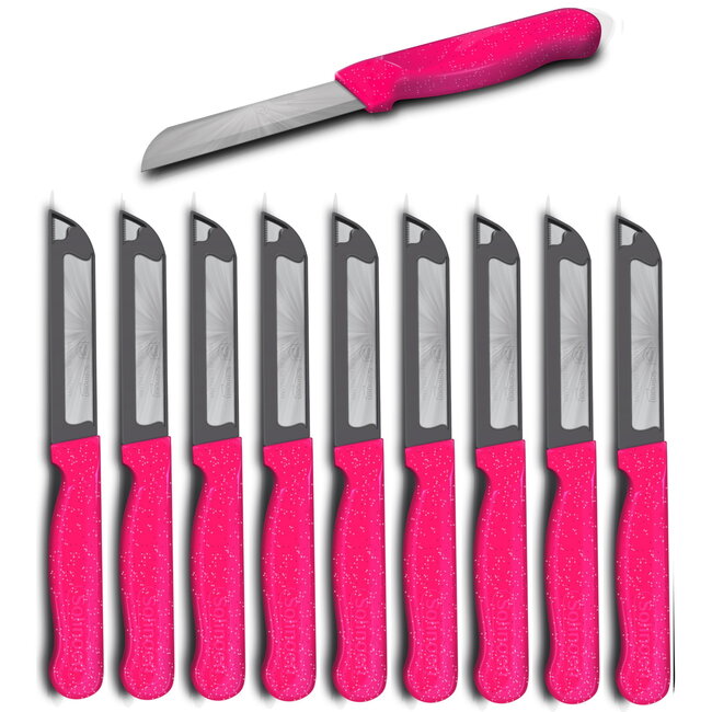 Solingen Schilmesje Robuust Handvat – RVS Glad – 18,5 cm met Blade Cover – Roze Glitter – 10 stuks
