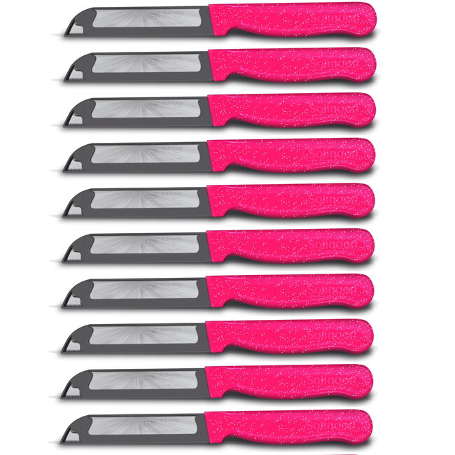 Solingen Schilmesje Robuust Handvat – RVS Glad – 18,5 cm met Blade Cover – Roze Glitter – 10 stuks