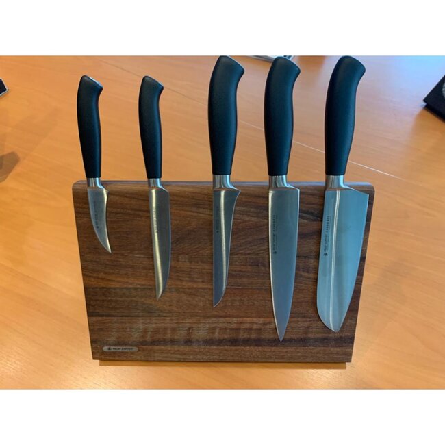 Felix Zepter Luxe Messenblok Set – 6-delig – RVS Lemmet – Platinum Heft – Inclusief Notenhouten Blok