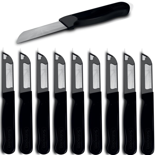Solingen Schilmesje Robuust Handvat – RVS Glad – 16 cm met Blade Cover – Zwart – 10 Stuks
