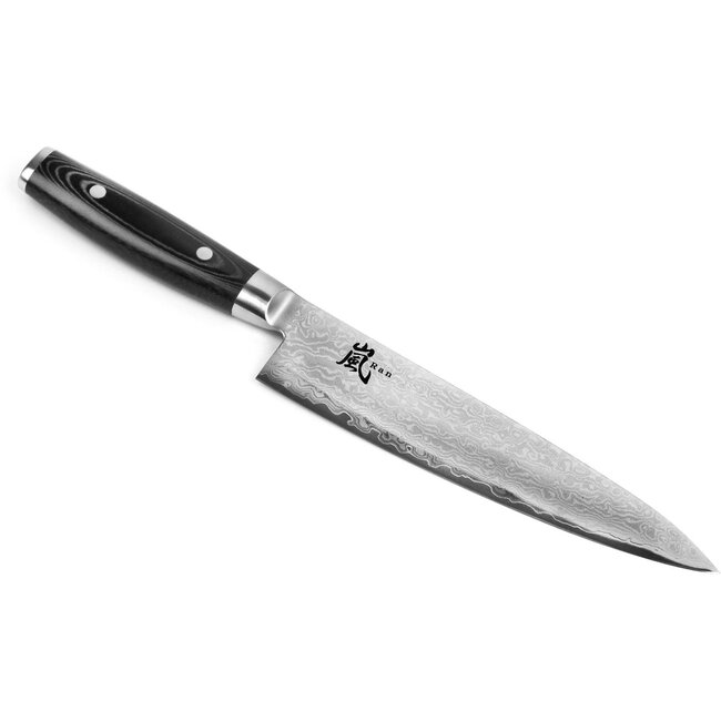 Yaxell Ran Messenset – 7-delig – Tower Magneetblok Beukenhout Zwart Gelakt met 6 Messen – 69 Lagen Damaststaal – Canvas-Micarta Heft