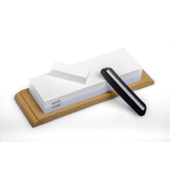 Yaxell 3000/8000 Wetsteen / Combinatiesteen / Slijpsteen – Dubbele Korrelgrofte – Inclusief Angle-Keeper en Nivelleringsteen – Perfect voor Fijnslijpen en Polijsten