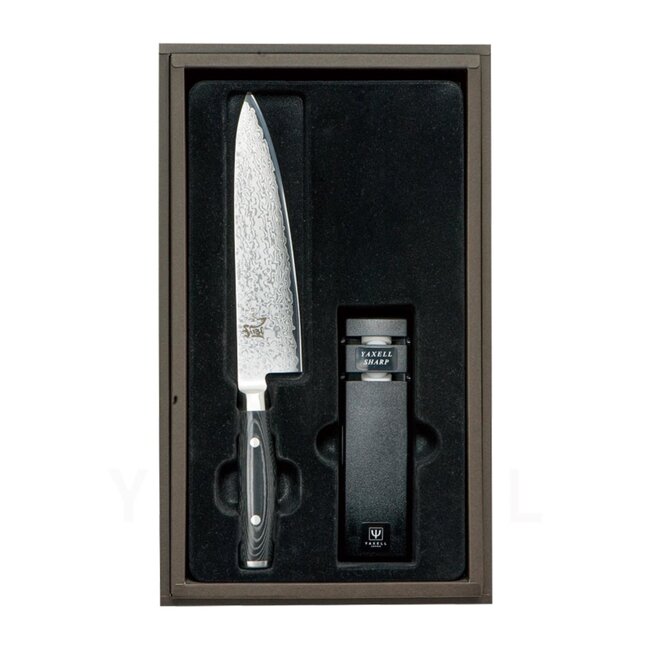Yaxell Ran Messenset – Giftset – 2-delig – Santoku Mes 16,5 cm en Messenlijper – 69 Lagen Damaststaal – VG10 Staal – 61 HRC – Canvas-Micarta Heft