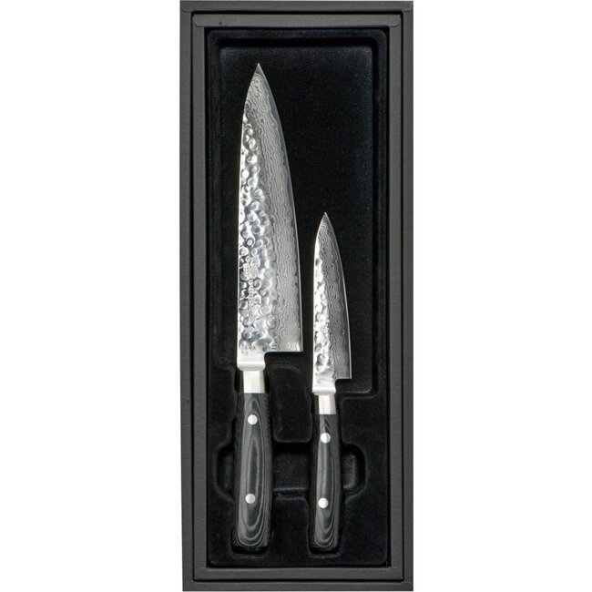 Yaxell Zen Messenset – 2-delig – Koksmes 20 cm en Universeelmes 12 cm – 37 Lagen Damaststaal – Canvas-Micarta Heft