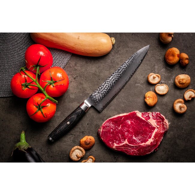 Yaxell Ketu Koksmes 20 cm – SG2 Stalen Kern – Tsuchime Finish – Pakkahout Handvat